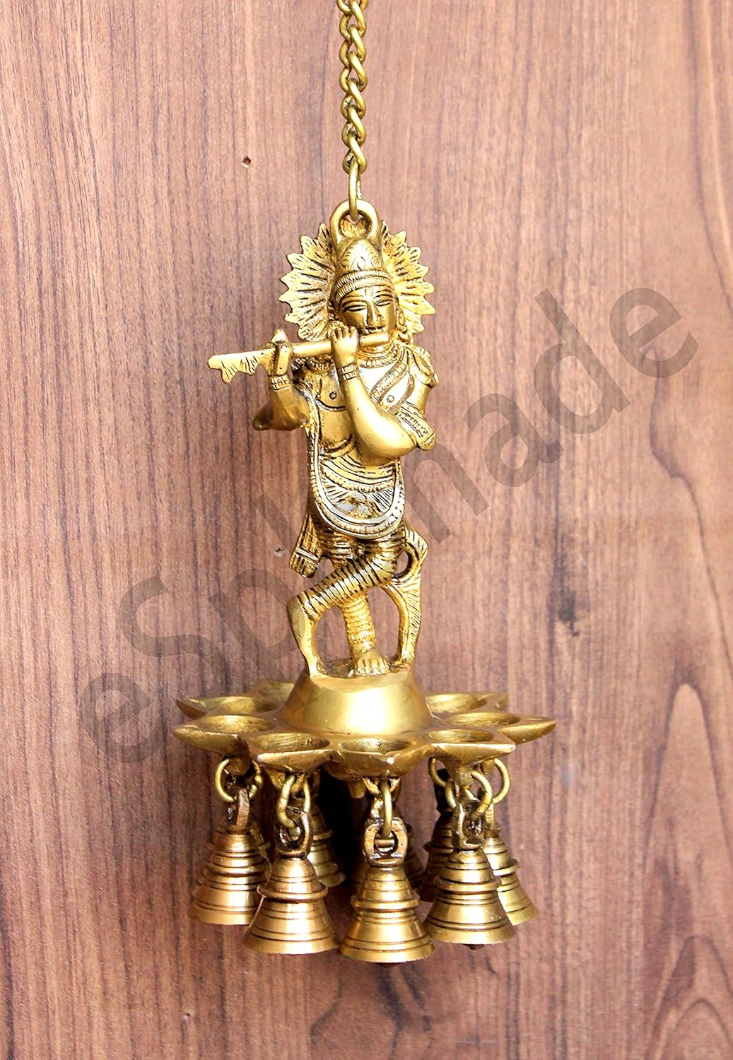eSplanade - Krishna Wall Hanging Diya with Bells & Chain | Oil Lamp | Home Decor | Diya, Deepak, Deepam - Brass